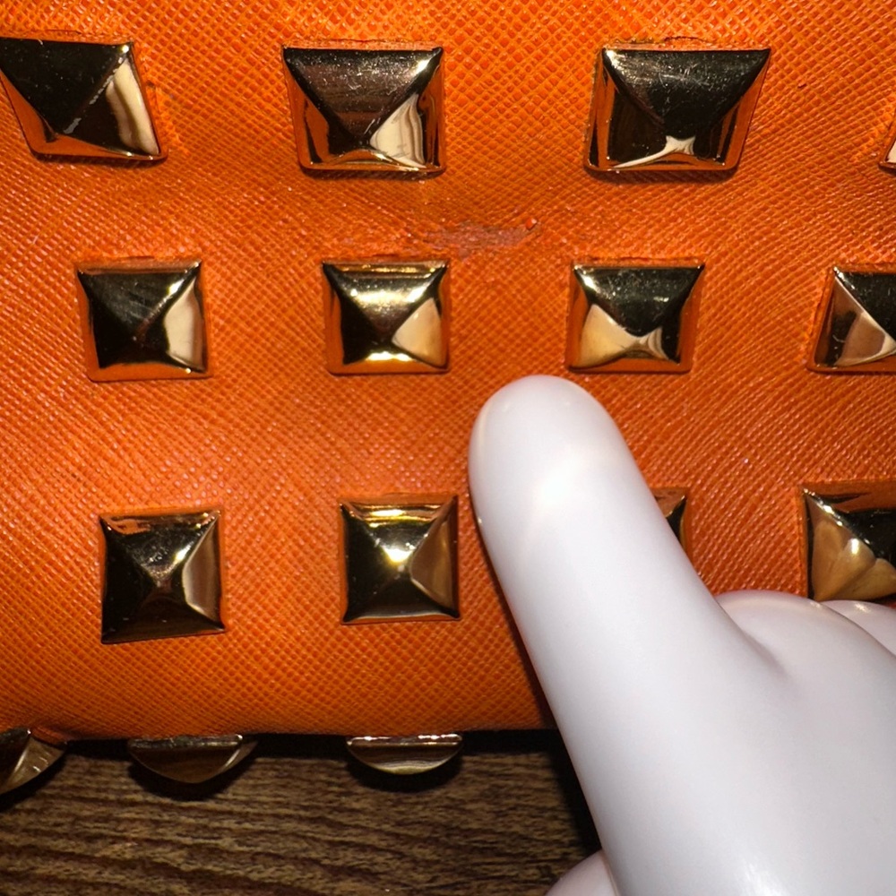🧡 Michael Kors Hamilton Studded Saffiano Leather Tote – Orange/Gold - Picture 8 of 8